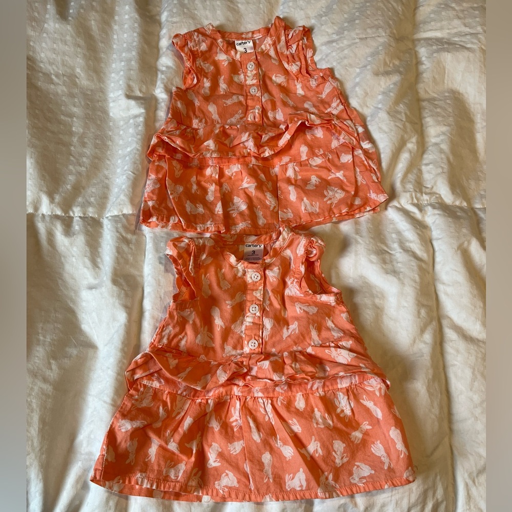 Twin Set of Carter’s Sleeveless Tops Perfect Cute Bunny Pattern